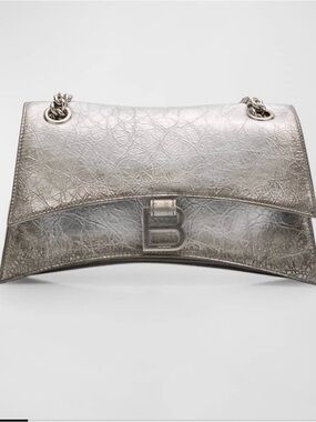 Balenciaga Metallic Silver BB Logo Chain Shoulder Bag